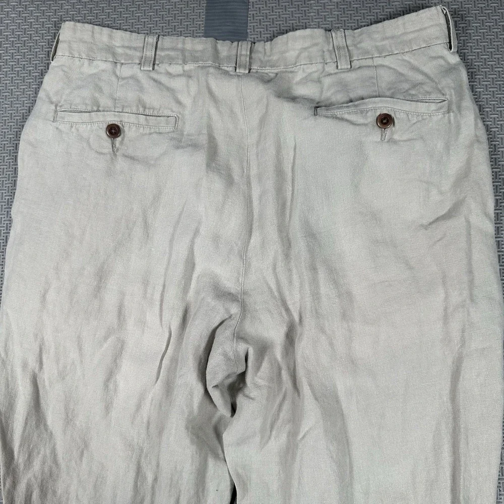 Brooks Brothers Pants Men's 35x27* Irish Linen Trousers Gray Flat Front Dress